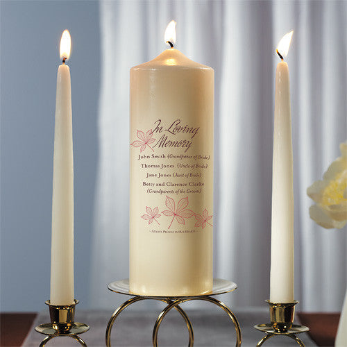 Autumn Leaf Memorial Pillar Candles White