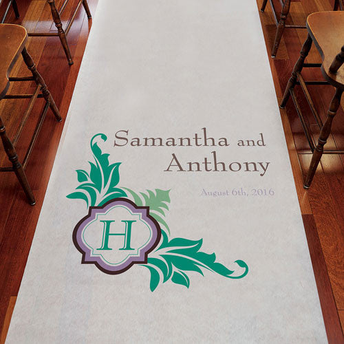 Lavish Monogram Personalized Aisle Runner White With Hearts