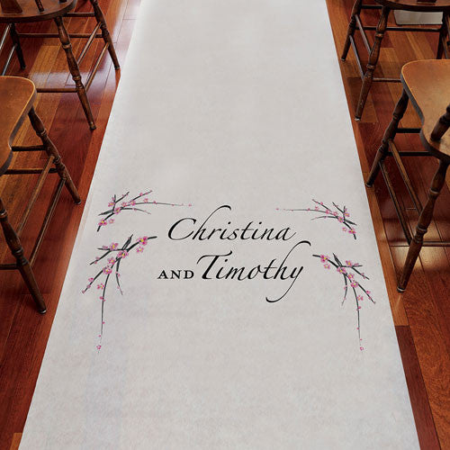 Cherry Blossom Personalized Aisle Runner Plain White P