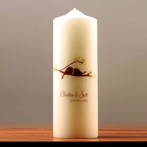 Love Bird Personalized Pillar Candles Ivory
