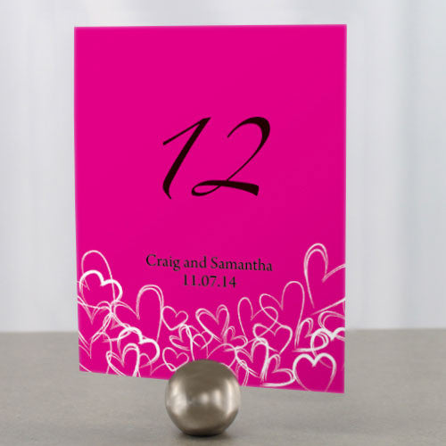 Contemporary Hearts Table Number Numbers Pink