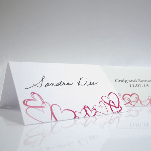 Contemporary Hearts Place Card With Fold