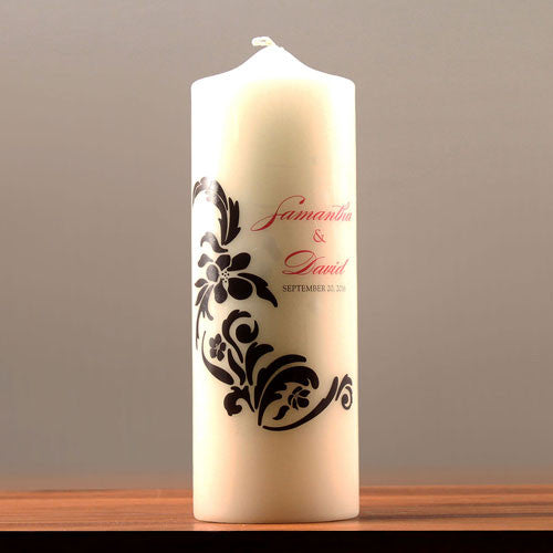 Love Bird Damask Personalized Pillar Candles Ivory