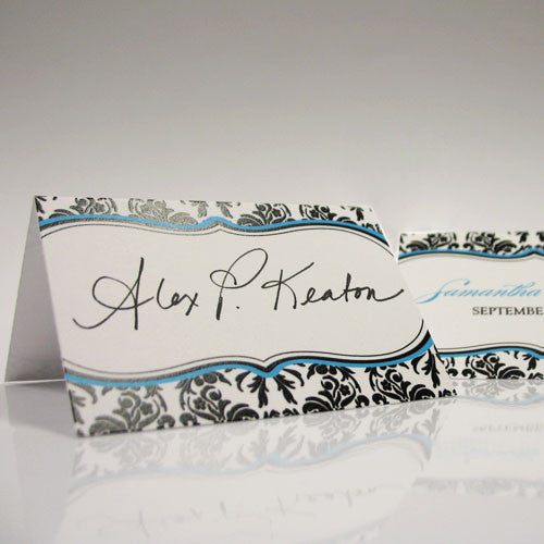 Love Bird Damask Place Card With Fold