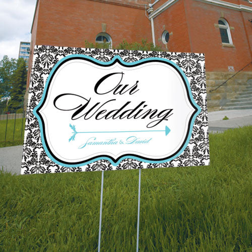 Love Bird Damask Wedding Directional Sign