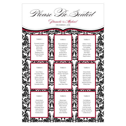 Personalized Seating Chart Kit with Love Bird Damask Design
