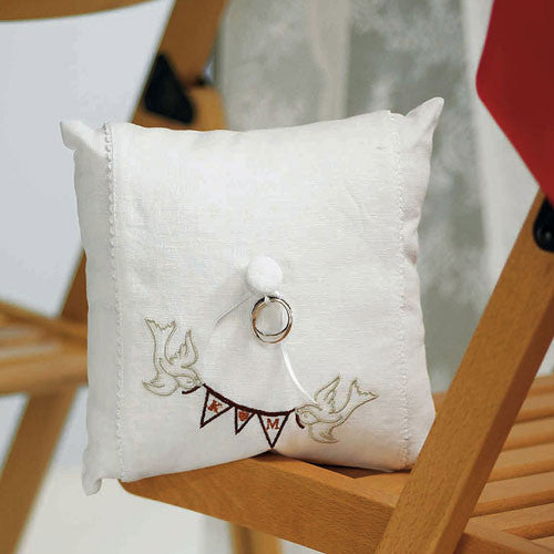 Simply Sweet Birds with Love Pennant Personalized Ring Pillow