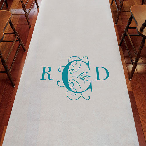 Classic Deco Monogram Personalized Aisle Runner White With Hearts