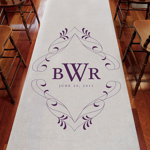 Flourish Monogram Personalized Aisle Runner White With Hearts