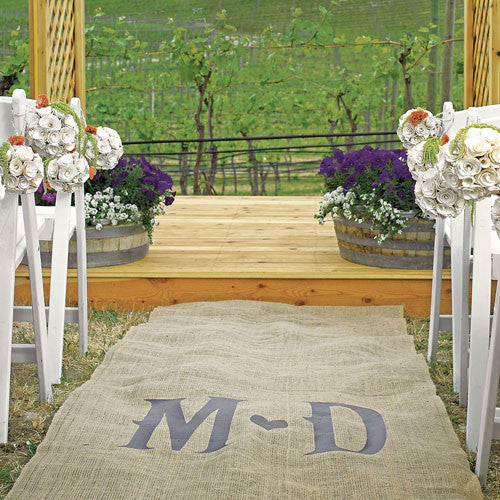 Personalized Burlap Aisle Runner with Vineyard Monogram Plain Burlap