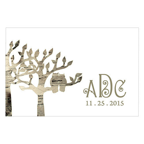 Owl Silhouette in Tree Large Rectangular Tag Mocha Mousse
