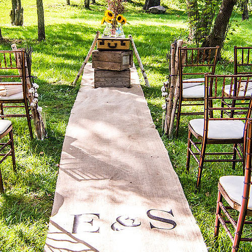Personalized Burlap Aisle Runner with Equestrian Monogram Plain Burlap