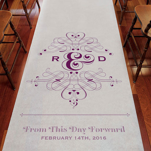Fanciful Monogram Personalized Aisle Runner White With Hearts
