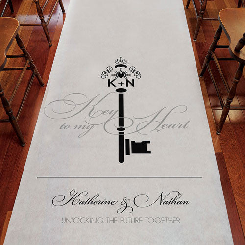 Key Monogram Personalized Aisle Runner Plain White