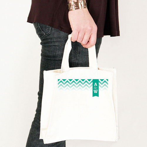 Chevron with Monogram Personalized Tote Bag Mini Tote with Gussets