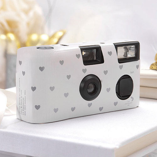 Single Use Camera - White and Silver Hearts Design