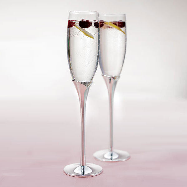 Silver Tulip Stem Wedding Champagne Flutes