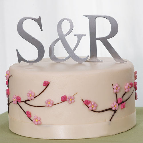 Brushed Silver Monogram Cake Topper Large