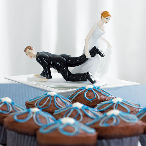 Comical Couple with the Bride "Having the Upper Hand" Cake Topper