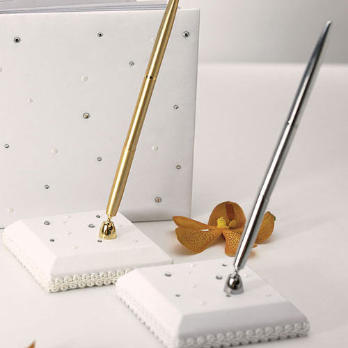 Scattered Pearls & Crystals Designer Pen Base Ivory With Gold Elegance Pen