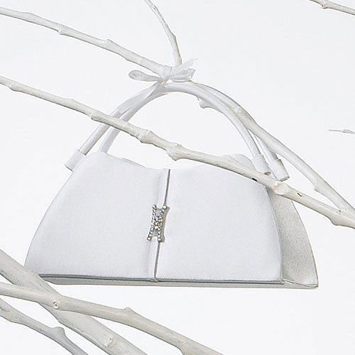 Vertical Band with Crystal Detail Evening Bag White Satin