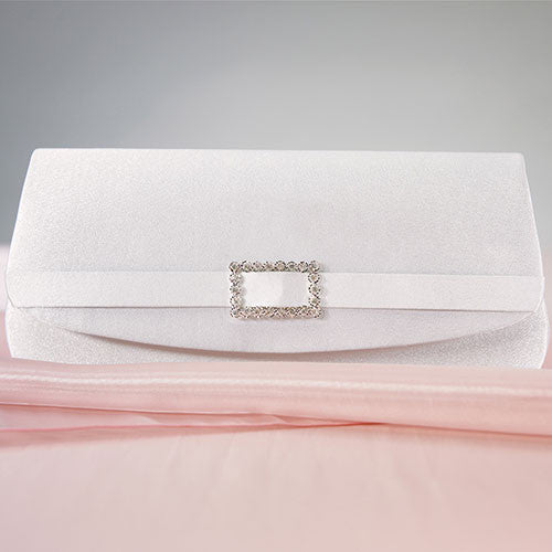 White Satin Crystal Buckle Evening Bag