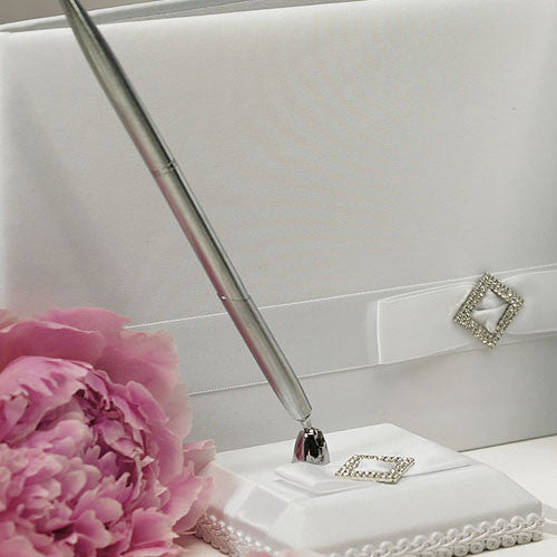 Pure Elegance in Wedding White Satin Wrapped Pen Set