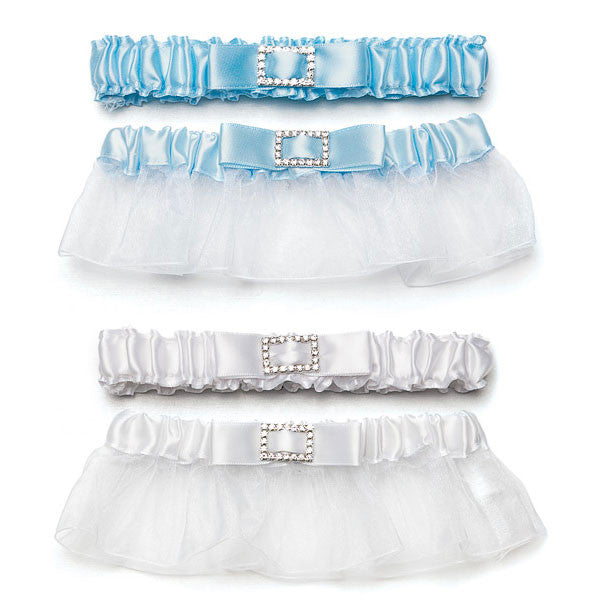 Something Blue Buckled Bridal Garter Set Bridal White