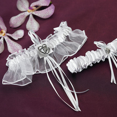 Double Heart Bridal Garter Set Ivory