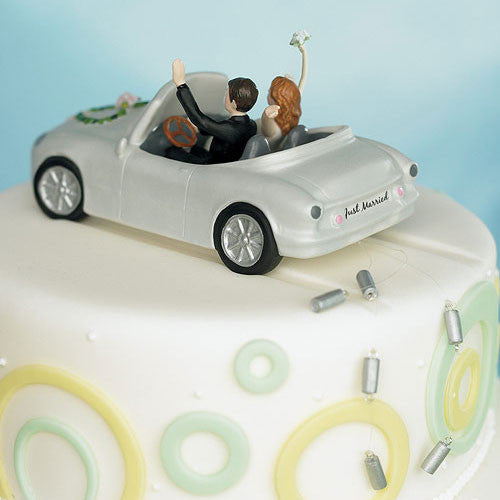Honeymoon Bound Couple in Car Wedding Cake Topper