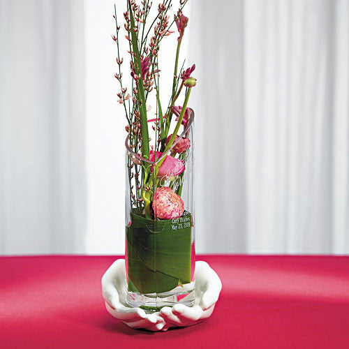 Heart Shaped Glass Memorial Vase with "Loving Hands" Base