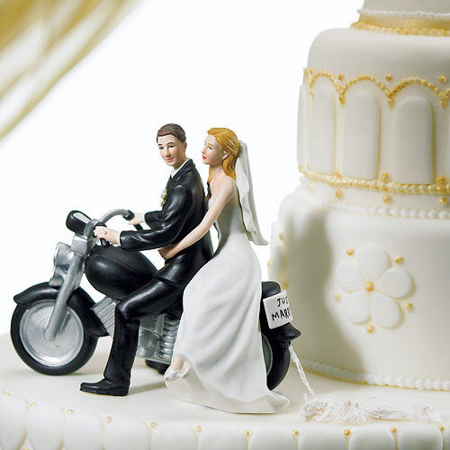 Motorcycle "Get-away" Wedding Couple Figurine Light Skin Tone