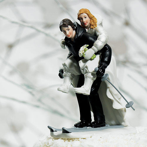 Winter Skiing Porcelain Wedding Cake Topper