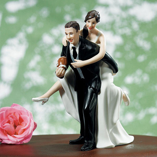 Football Piggy Back Bride and Groom Cake Topper Medium Skin Tone