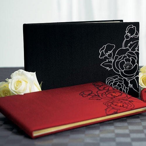 Silhouettes In Bloom Traditional Guest Book Jet Black With White