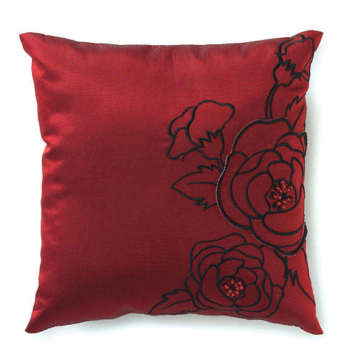 Silhouettes In Bloom Square Ring Pillow Jet Black With White