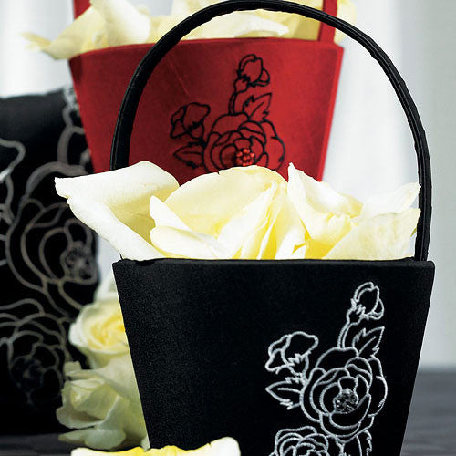 Silhouettes in Bloom Flower Girl Basket Jet Black With White