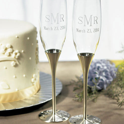 Silver Wedding Champagne Flutes Venice Design