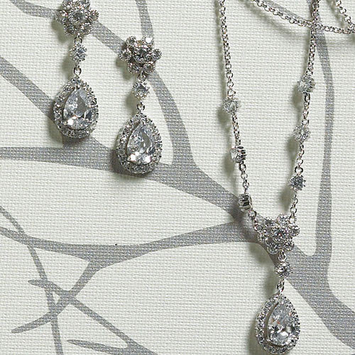 Flower & Pear Drop in Silver Jewelry Earrings