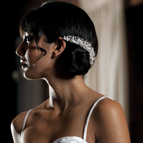 White Pearl & Crystal Flowers in Silver Hair Comb