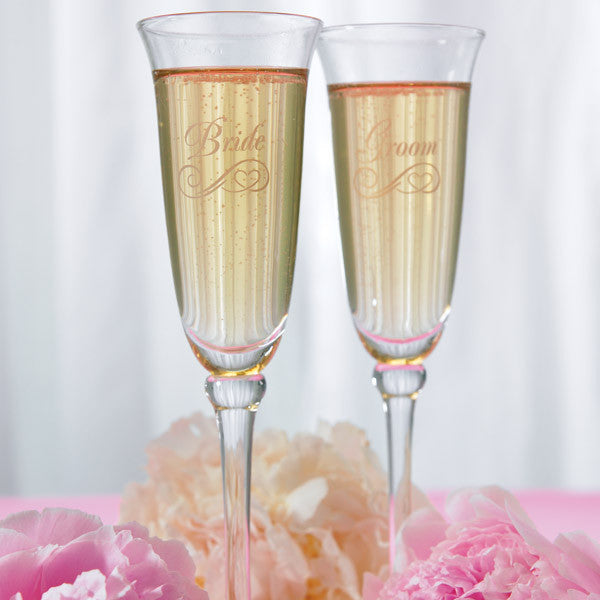 Etched Wedding Champagne Flutes B