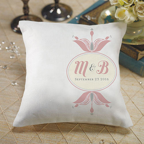 Notable Personalized Ring Pillow with Double Floral Monogram