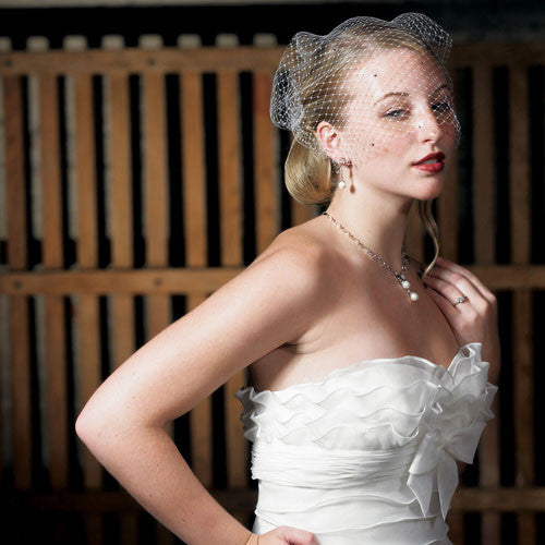 Bird Cage Style Veil Ivory With Added Crystals