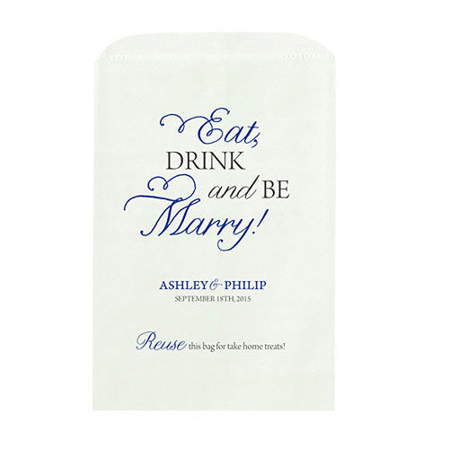 Eat Drink Marry Printed Flat Pocket Goodie Bag White Bag