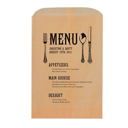 Flat Pocket Goodie Bag with Utensil Menu Print Natural Bag