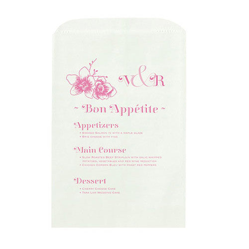 Stylized Orchid Menu Printed Flat Pocket Goodie Bag White Bag