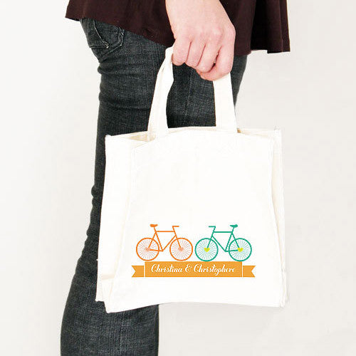 Double Bicycle Personalized Tote Bag Mini Tote with Gussets L