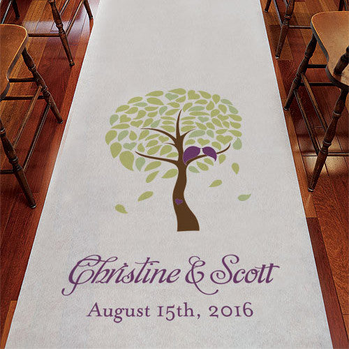 Love Bird Tree Personalized Aisle Runner Plain White