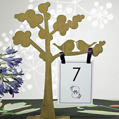 Wooden Die-cut Trees with "Love Birds" Silhouette