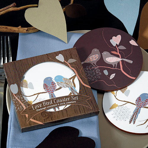 Love Birds Cork Back Coaster Set in Gift Packaging
